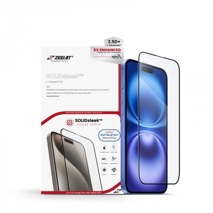 Kính Cường Lực iPhone 16 Plus Zeelot SolidSleek 2.5D Anti-Blueray