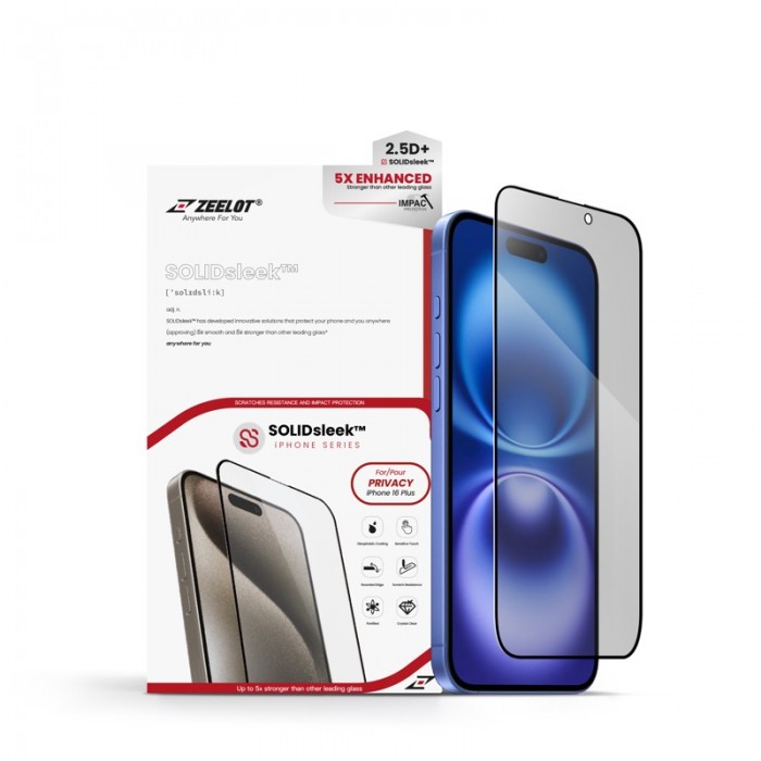 Kính Cường Lực iPhone 16 Plus Zeelot SolidSleek 2.5D Privacy