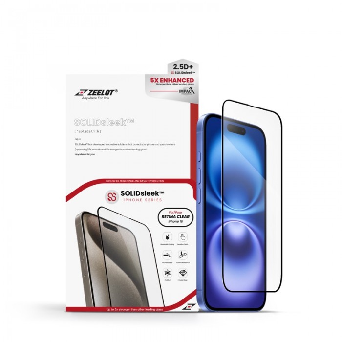 Kính Cường Lực iPhone 16 Zeelot SolidSleek 2.5D Retina Clear