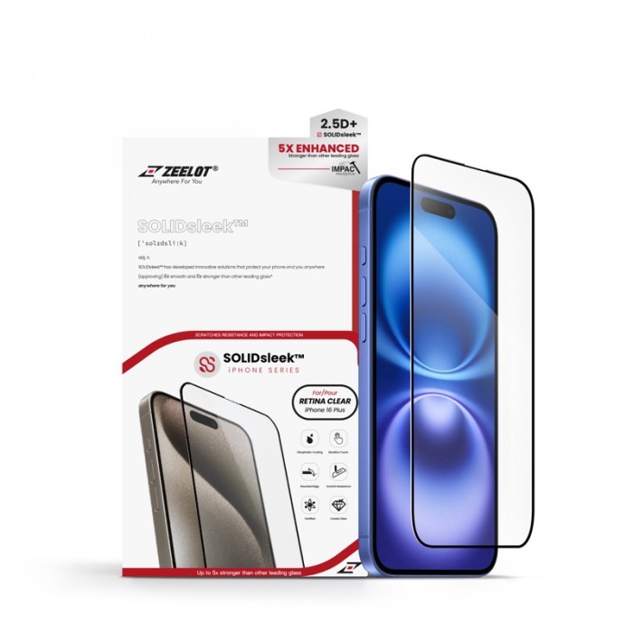 Kính Cường Lực iPhone 16 Plus Zeelot SolidSleek 2.5D Retina Clear
